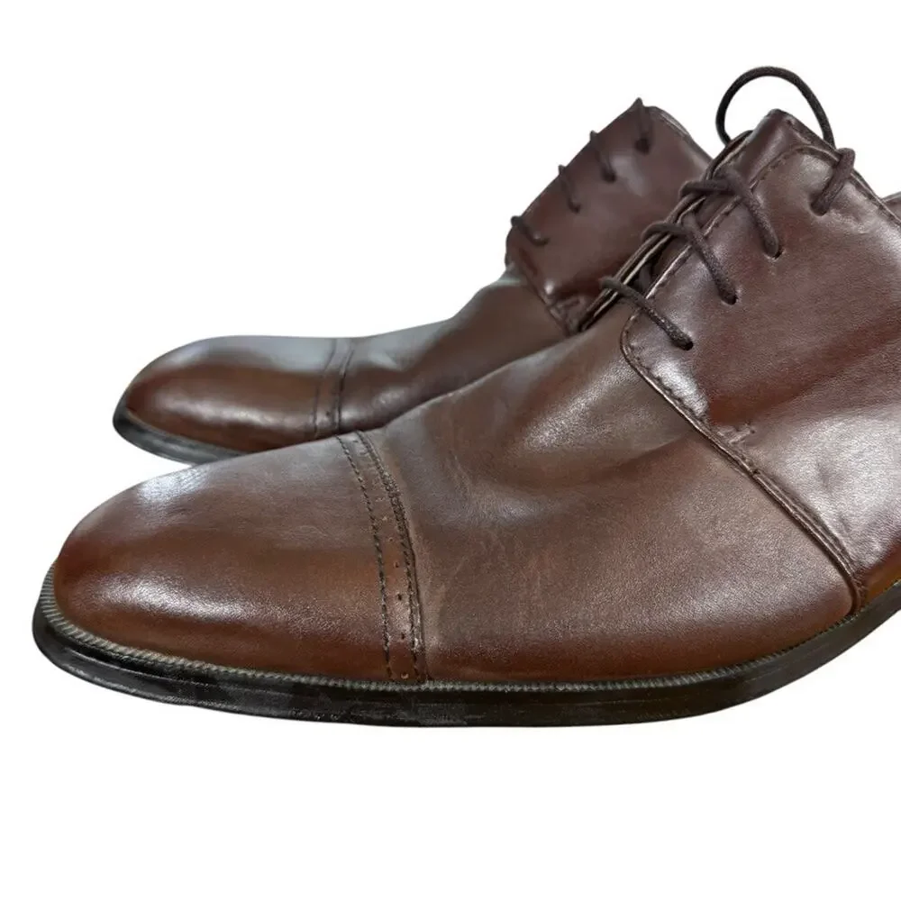 Joseph Abboud Mens Brown Oxford Leather Dress Shoes Cap Toe Lace Up Career 12 D